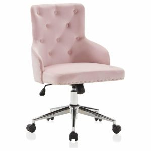 Office Chairs |   Belden Modern Elegant Swivel Desk Chair, Pink/Chrome Furniture Office Chairs