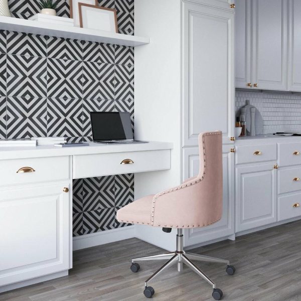 Office Chairs |   Belden Modern Elegant Swivel Desk Chair, Pink/Chrome Furniture Office Chairs