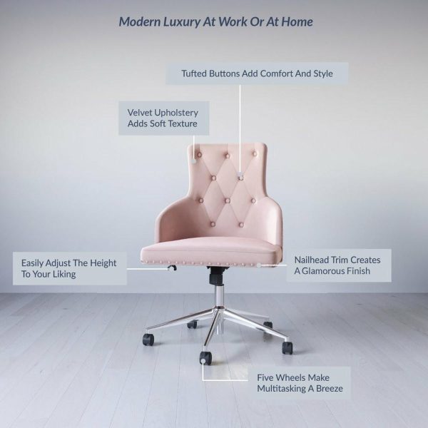 Office Chairs |   Belden Modern Elegant Swivel Desk Chair, Pink/Chrome Furniture Office Chairs