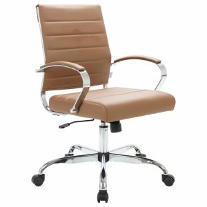 Office Chairs |   Benmar Mid-Back Swivel Leather Office Chair With Chrome Base, Brown Furniture Office Chairs