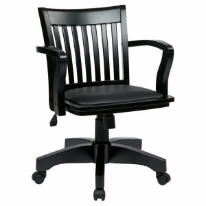 Office Chairs |   Deluxe Wood Banker’s Chair With Vinyl Padded Seat, Black Furniture Office Chairs