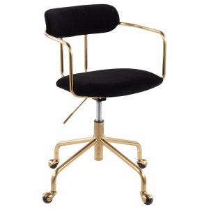 Office Chairs |   Demi Office Chair, Gold Metal, Black Velvet Furniture Office Chairs