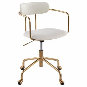 Office Chairs |   Demi Office Chair, Gold Metal, Cream Velvet Furniture Office Chairs