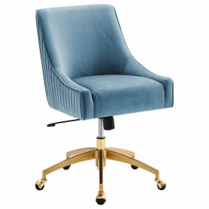 Office Chairs |   Discern Performance Velvet Office Chair, Light Blue Furniture Office Chairs