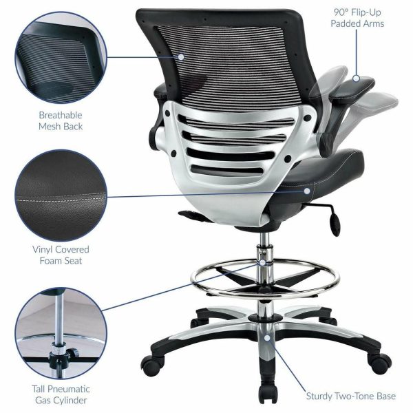 Office Chairs |   Edge Faux Leather Drafting Chair, Black Furniture Office Chairs