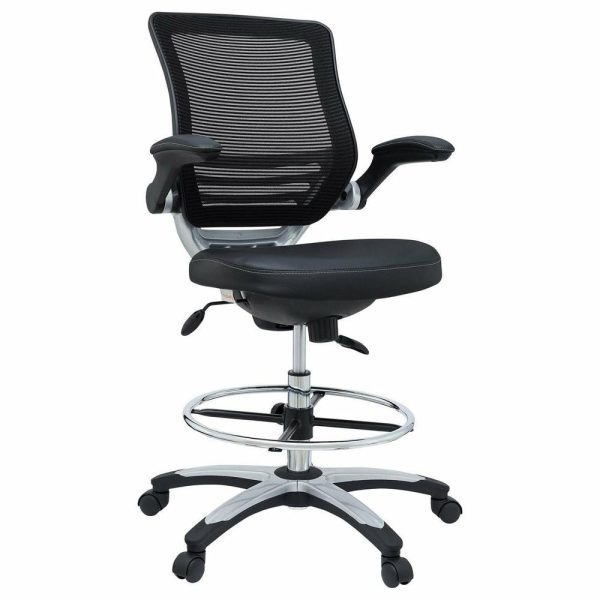 Office Chairs |   Edge Faux Leather Drafting Chair, Black Furniture Office Chairs