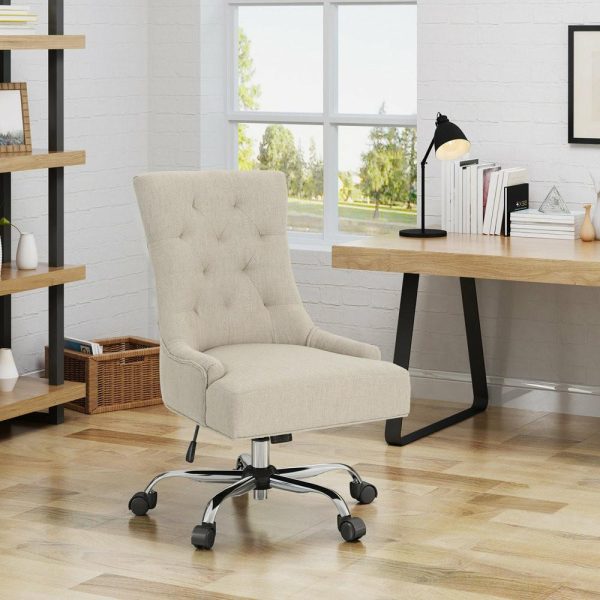 Office Chairs |   Gdf Studio Bagnold Home Office Fabric Desk Chair, Wheat/Chrome Furniture Office Chairs