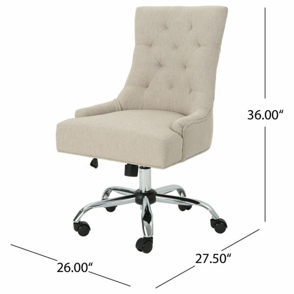 Office Chairs |   Gdf Studio Bagnold Home Office Fabric Desk Chair, Wheat/Chrome Furniture Office Chairs