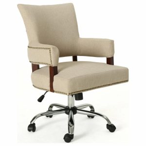 Office Chairs |   Gdf Studio May Traditional Home Office Chair, Wheat/Chrome Furniture Office Chairs