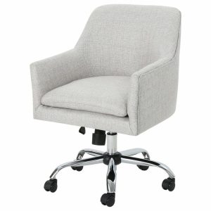 Office Chairs |   Gdf Studio Morgan Mid Century Modern Fabric Home Office Chair With Chrome Base, Beige Furniture Office Chairs