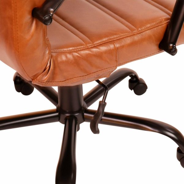 Office Chairs |   High Back Executive Swivel Office Chair With Metal Frame And Arms, Brown Leather Furniture Office Chairs