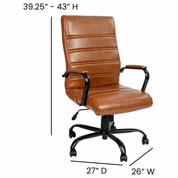 Office Chairs |   High Back Executive Swivel Office Chair With Metal Frame And Arms, Brown Leather Furniture Office Chairs