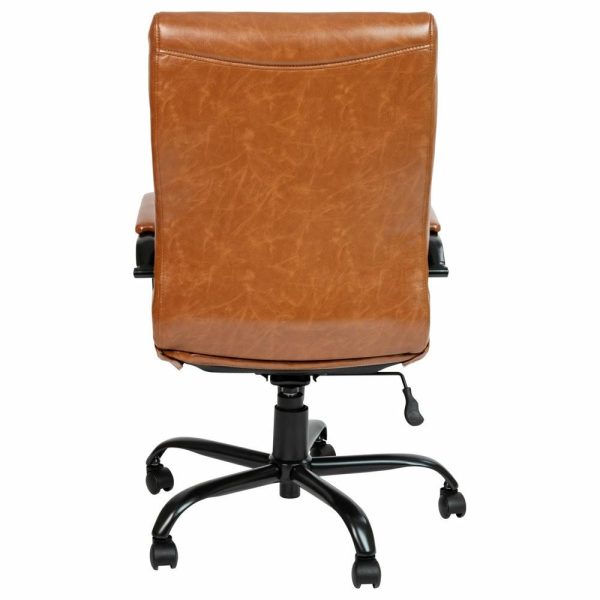 Office Chairs |   High Back Executive Swivel Office Chair With Metal Frame And Arms, Brown Leather Furniture Office Chairs