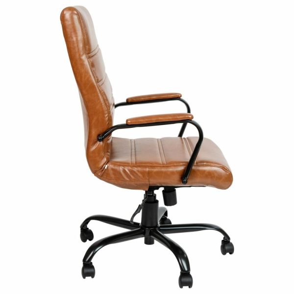 Office Chairs |   High Back Executive Swivel Office Chair With Metal Frame And Arms, Brown Leather Furniture Office Chairs