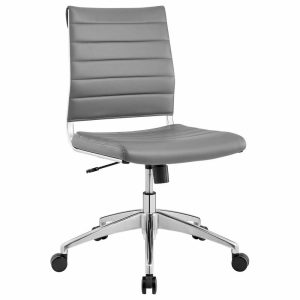 Office Chairs |   Jive Armless Mid Back Faux Leather Office Chair, Gray Furniture Office Chairs