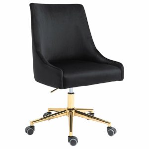 Office Chairs |   Karina Swivel And Adjustable Velvet Upholstered Office Chair, Black, Gold Base Furniture Office Chairs