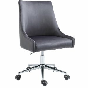 Office Chairs |   Karina Swivel And Adjustable Velvet Upholstered Office Chair, Grey, Chrome Base Furniture Office Chairs