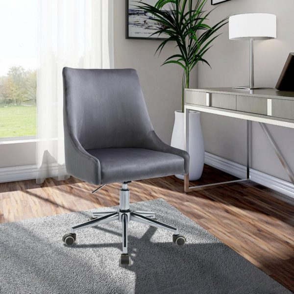 Office Chairs |   Karina Swivel And Adjustable Velvet Upholstered Office Chair, Grey, Chrome Base Furniture Office Chairs