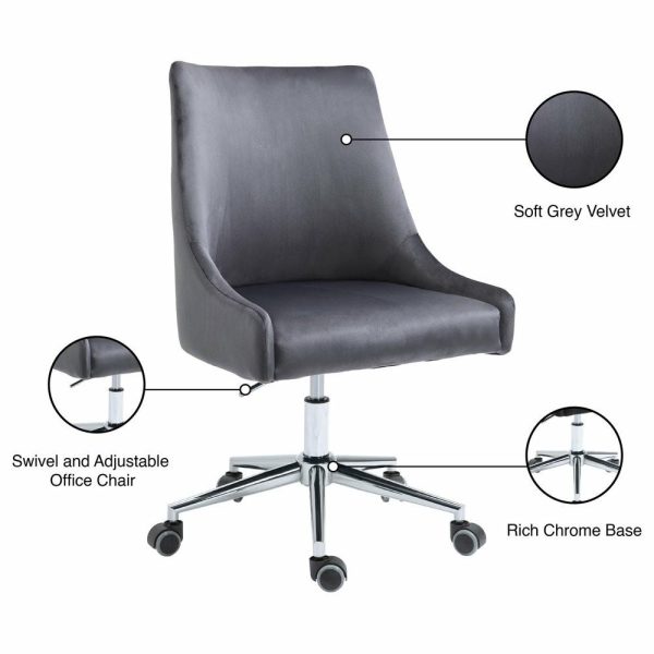 Office Chairs |   Karina Swivel And Adjustable Velvet Upholstered Office Chair, Grey, Chrome Base Furniture Office Chairs