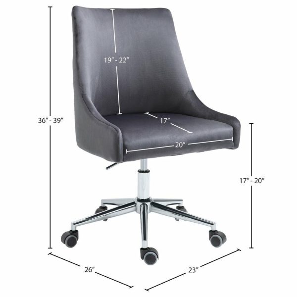 Office Chairs |   Karina Swivel And Adjustable Velvet Upholstered Office Chair, Grey, Chrome Base Furniture Office Chairs