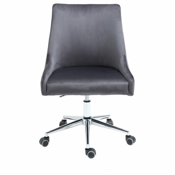 Office Chairs |   Karina Swivel And Adjustable Velvet Upholstered Office Chair, Grey, Chrome Base Furniture Office Chairs