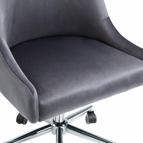 Office Chairs |   Karina Swivel And Adjustable Velvet Upholstered Office Chair, Grey, Chrome Base Furniture Office Chairs