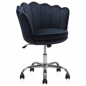 Office Chairs |   Kaylee Office Chair Upholstered Velvet Seashell Swivel Desk Chair, Black Furniture Office Chairs