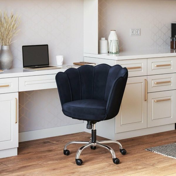 Office Chairs |   Kaylee Office Chair Upholstered Velvet Seashell Swivel Desk Chair, Black Furniture Office Chairs