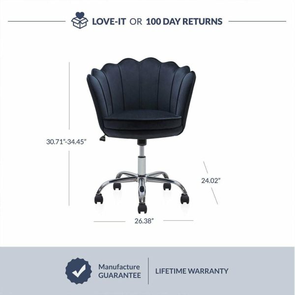 Office Chairs |   Kaylee Office Chair Upholstered Velvet Seashell Swivel Desk Chair, Black Furniture Office Chairs