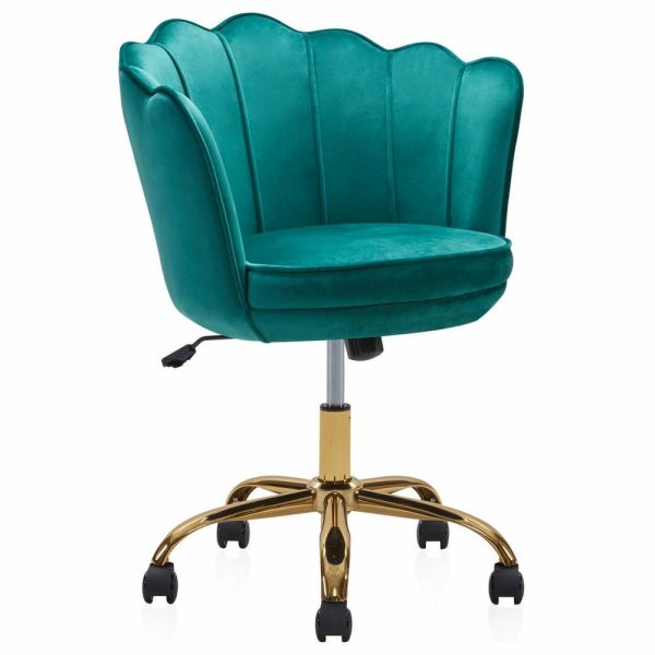 Office Chairs |   Kaylee Office Chair Upholstered Velvet Seashell Swivel Desk Chair, Green-Gold Furniture Office Chairs