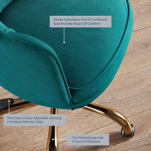 Office Chairs |   Kaylee Office Chair Upholstered Velvet Seashell Swivel Desk Chair, Green-Gold Furniture Office Chairs