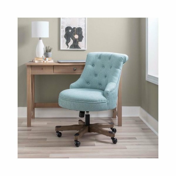 Office Chairs |   Linon Sinclair Wood Upholstered Office Chair In Light Blue Furniture Office Chairs