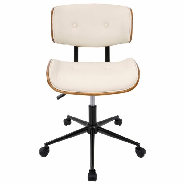 Office Chairs |   Lumisource Lombardi Height Adj. Office Chair, Walnut And Cream Furniture Office Chairs