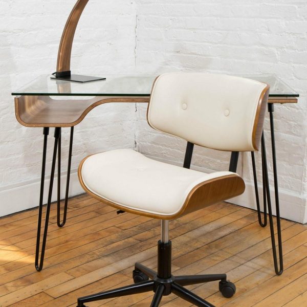 Office Chairs |   Lumisource Lombardi Height Adj. Office Chair, Walnut And Cream Furniture Office Chairs