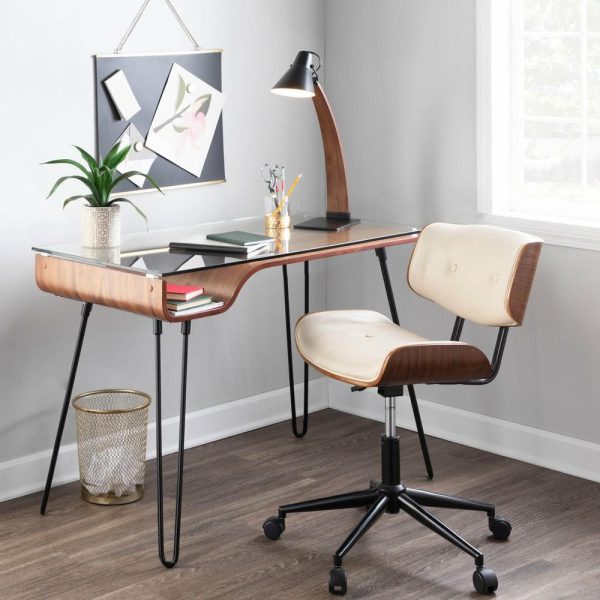 Office Chairs |   Lumisource Lombardi Height Adj. Office Chair, Walnut And Cream Furniture Office Chairs