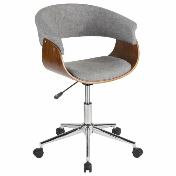 Office Chairs |   Lumisource Vintage Mod Office Chair, Walnut Wood And Light Gray Furniture Office Chairs