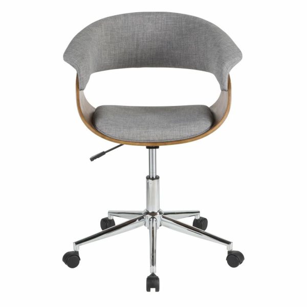 Office Chairs |   Lumisource Vintage Mod Office Chair, Walnut Wood And Light Gray Furniture Office Chairs