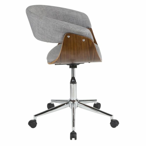 Office Chairs |   Lumisource Vintage Mod Office Chair, Walnut Wood And Light Gray Furniture Office Chairs