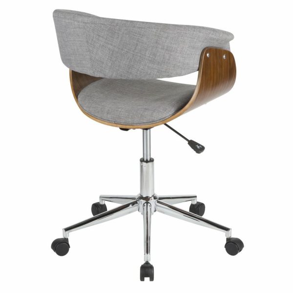 Office Chairs |   Lumisource Vintage Mod Office Chair, Walnut Wood And Light Gray Furniture Office Chairs