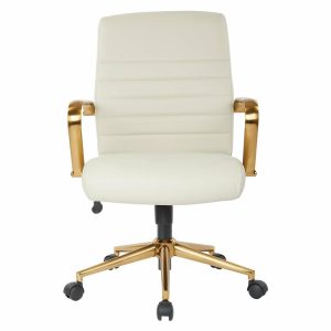 Office Chairs |   Mid-Back Faux Leather Chair With Gold Arms And Base, Cream Furniture Office Chairs