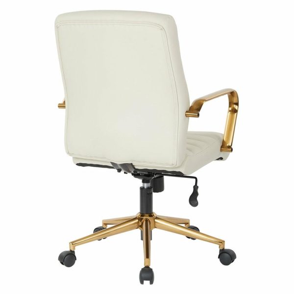 Office Chairs |   Mid-Back Faux Leather Chair With Gold Arms And Base, Cream Furniture Office Chairs