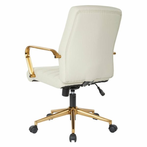 Office Chairs |   Mid-Back Faux Leather Chair With Gold Arms And Base, Cream Furniture Office Chairs