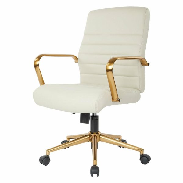 Office Chairs |   Mid-Back Faux Leather Chair With Gold Arms And Base, Cream Furniture Office Chairs