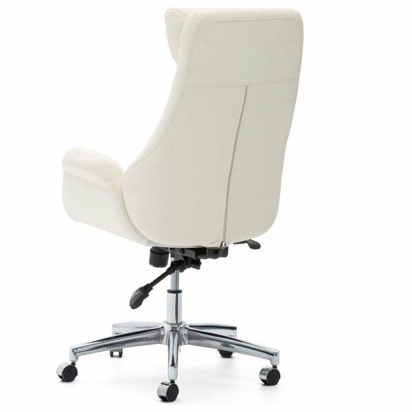 Office Chairs |   Mid-Century Leatherette Adjustable Swivel High Back Office Chair, Cream White Furniture Office Chairs