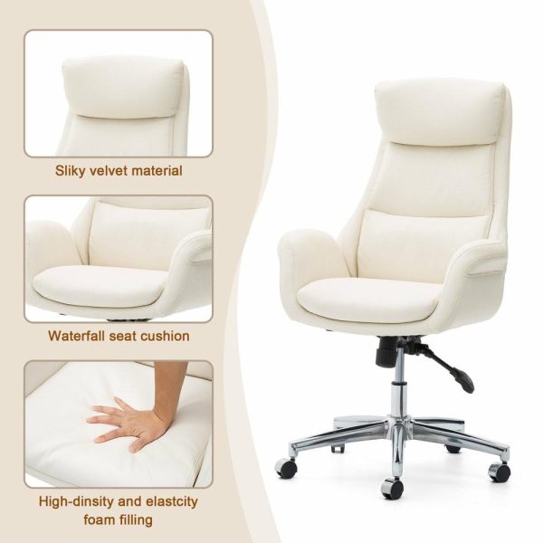 Office Chairs |   Mid-Century Leatherette Adjustable Swivel High Back Office Chair, Cream White Furniture Office Chairs