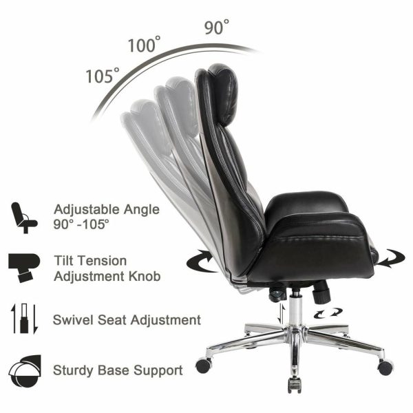 Office Chairs |   Mid-Century Modern Air Leatherette Adjustable Swivel High Back Office, Black Furniture Office Chairs