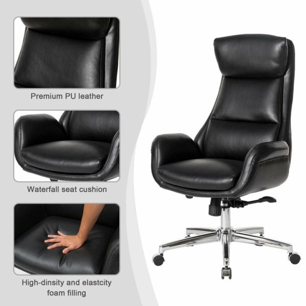 Office Chairs |   Mid-Century Modern Air Leatherette Adjustable Swivel High Back Office, Black Furniture Office Chairs