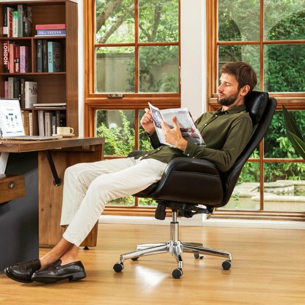 Office Chairs |   Mid-Century Modern Air Leatherette Adjustable Swivel High Back Office, Black Furniture Office Chairs