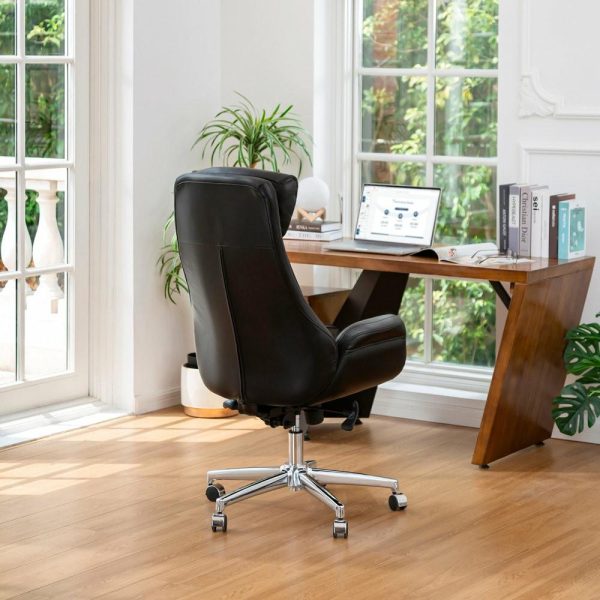 Office Chairs |   Mid-Century Modern Air Leatherette Adjustable Swivel High Back Office, Black Furniture Office Chairs