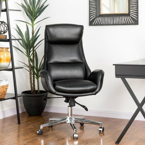 Office Chairs |   Mid-Century Modern Air Leatherette Adjustable Swivel High Back Office, Black Furniture Office Chairs